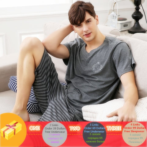 Summer New Knitted Cotton Short Sleeve Men Pajamas Sets Male Pajama Set Letter Pajama For Men Sleepwear Suit Homewear Size XXXXL