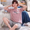 Summer New Knitted Cotton Short Sleeve Men Pajamas Sets Male Pajama Set Letter Pajama For Men Sleepwear Suit Homewear Size XXXXL