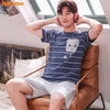 Summer New Knitted Cotton Short Sleeve Men Pajamas Sets Male Pajama Set Letter Pajama For Men Sleepwear Suit Homewear Size XXXXL