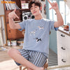 Summer New Knitted Cotton Short Sleeve Men Pajamas Sets Male Pajama Set Letter Pajama For Men Sleepwear Suit Homewear Size XXXXL