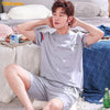 Summer New Knitted Cotton Short Sleeve Men Pajamas Sets Male Pajama Set Letter Pajama For Men Sleepwear Suit Homewear Size XXXXL