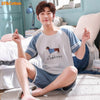 Summer New Knitted Cotton Short Sleeve Men Pajamas Sets Male Pajama Set Letter Pajama For Men Sleepwear Suit Homewear Size XXXXL