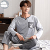 Autumn Winter Knitted Cotton Cartoon Men's Pyjamas Striped Pajamas Set Casual Male Sleepwear Pyjamas Night Pijamas 3XL Homewear