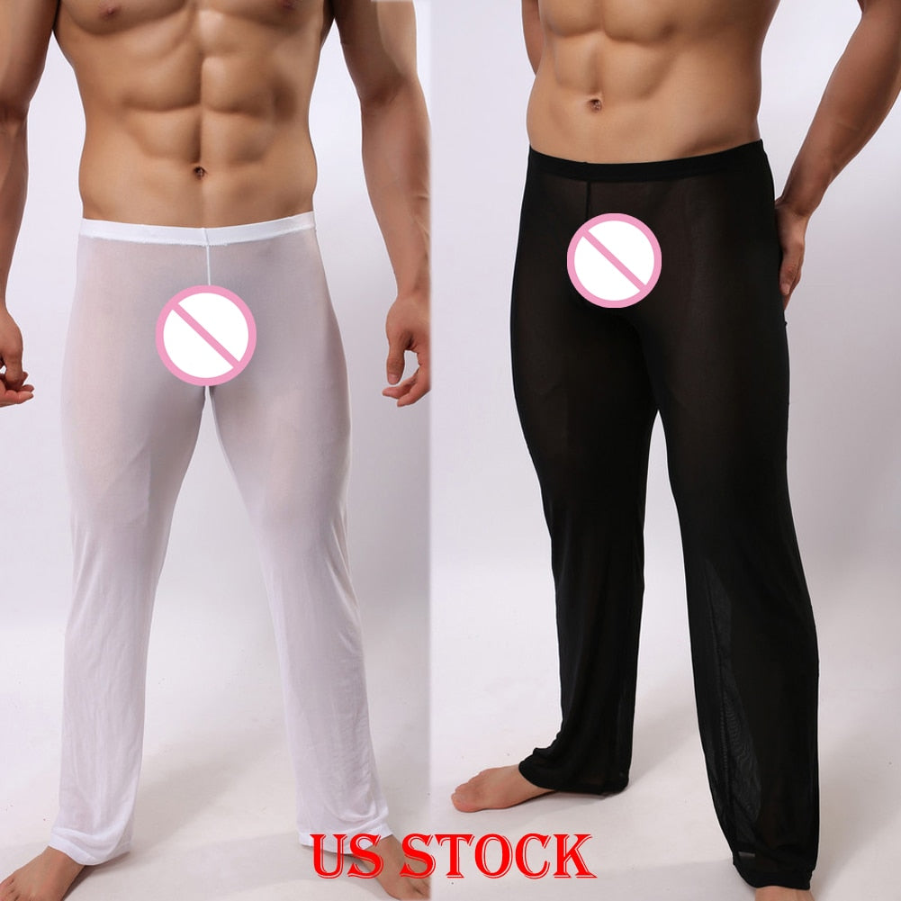 Sexy Tease Pants Men's Sexy Mesh Transparent Trousers Casual Long