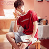 Summer New Knitted Cotton Short Sleeve Men Pajamas Sets Male Pajama Set Letter Pajama For Men Sleepwear Suit Homewear Size XXXXL