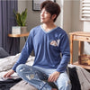 New 2019 Spring Men Pajamas long Sleeve Male Pajama Set Men Pure Full Cotton Pajamas For Men Sleepwear Suit homewear 4XL