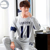 Autumn Winter Knitted Cotton Cartoon Men's Pyjamas Striped Pajamas Set Casual Male Sleepwear Pyjamas Night Pijamas 3XL Homewear