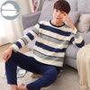 Autumn Winter Knitted Cotton Cartoon Men's Pyjamas Striped Pajamas Set Casual Male Sleepwear Pyjamas Night Pijamas 3XL Homewear