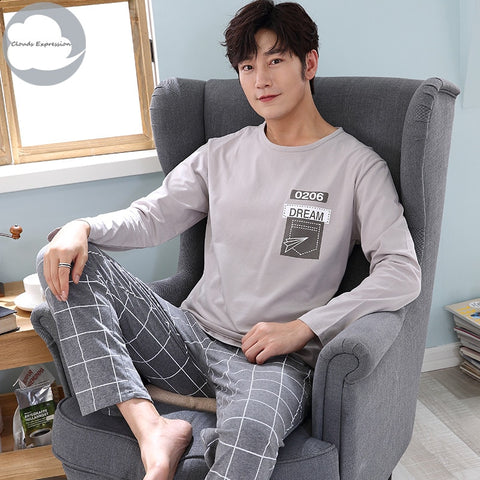 Autumn Winter Knitted Cotton Cartoon Men's Pyjamas Couple Pajamas Set Casual Male Sleepwear Pyjamas Night Pijamas 3XL Homewear