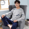 Autumn Winter Knitted Cotton Cartoon Men's Pyjamas Couple Pajamas Set Casual Male Sleepwear Pyjamas Night Pijamas 3XL Homewear