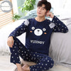 Autumn Winter Knitted Cotton Cartoon Men's Pyjamas Couple Pajamas Set Casual Male Sleepwear Pyjamas Night Pijamas 3XL Homewear