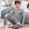 Autumn Winter Knitted Cotton Cartoon Men's Pyjamas Striped Pajamas Set Casual Male Sleepwear Pyjamas Night Pijamas 3XL Homewear