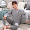 Autumn Winter Knitted Cotton Cartoon Men's Pyjamas Striped Pajamas Set Casual Male Sleepwear Pyjamas Night Pijamas 3XL Homewear