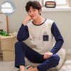 Autumn Winter Knitted Cotton Cartoon Men's Pyjamas Striped Pajamas Set Casual Male Sleepwear Pyjamas Night Pijamas 3XL Homewear