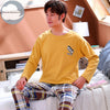 Autumn Winter Men's Cotton Pajamas Letter Striped Sleepwear Cartoon Pajama Sets Casual Sleep&Lounge Pyjamas Plus Size 3XL Pijama