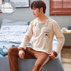 Autumn Winter Men's Cotton Pajamas Letter Striped Sleepwear Cartoon Pajama Sets Casual Sleep&Lounge Pyjamas Plus Size 3XL Pijama