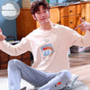 Autumn Winter Men's Cotton Pajamas Letter Striped Sleepwear Cartoon Pajama Sets Casual Sleep&Lounge Pyjamas Plus Size 3XL Pijama