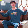 Autumn Winter Men's Cotton Pajamas Letter Striped Sleepwear Cartoon Pajama Sets Casual Sleep&Lounge Pyjamas Plus Size 3XL Pijama
