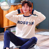 Autumn Winter Men's Cotton Pajamas Letter Striped Sleepwear Cartoon Pajama Sets Casual Sleep&Lounge Pyjamas Plus Size 3XL Pijama