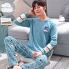 Autumn Winter Men's Cotton Pajamas Letter Striped Sleepwear Cartoon Pajama Sets Casual Sleep&Lounge Pyjamas Plus Size 3XL Pijama