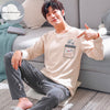 Autumn Winter Men's Cotton Pajamas Letter Striped Sleepwear Cartoon Pajama Sets Casual Sleep&Lounge Pyjamas Plus Size 3XL Pijama