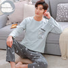 Autumn Winter Men's Cotton Pajamas Letter Striped Sleepwear Cartoon Pajama Sets Casual Sleep&Lounge Pyjamas Plus Size 3XL Pijama