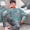 Autumn Winter Men's Cotton Pajamas Letter Striped Sleepwear Cartoon Pajama Sets Casual Sleep&Lounge Pyjamas Plus Size 3XL Pijama