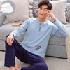 Autumn Winter Men's Cotton Pajamas Letter Striped Sleepwear Cartoon Pajama Sets Casual Sleep&Lounge Pyjamas Plus Size 3XL Pijama