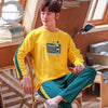 Autumn Winter Men's Cotton Pajamas Letter Striped Sleepwear Cartoon Pajama Sets Casual Sleep&Lounge Pyjamas Plus Size 3XL Pijama