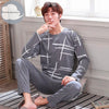 Autumn Winter Knitted Cotton Cartoon Men's Pyjamas Striped Pajamas Set Casual Male Sleepwear Pyjamas Night Pijamas 3XL Homewear