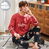 Autumn Winter Men's Cotton Pajamas Letter Striped Sleepwear Cartoon Pajama Sets Casual Sleep&Lounge Pyjamas Plus Size 3XL Pijama