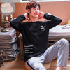 Autumn Winter Men's Cotton Pajamas Letter Striped Sleepwear Cartoon Pajama Sets Casual Sleep&Lounge Pyjamas Plus Size 3XL Pijama