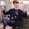Autumn Winter Men's Cotton Pajamas Letter Striped Sleepwear Cartoon Pajama Sets Casual Sleep&Lounge Pyjamas Plus Size 3XL Pijama