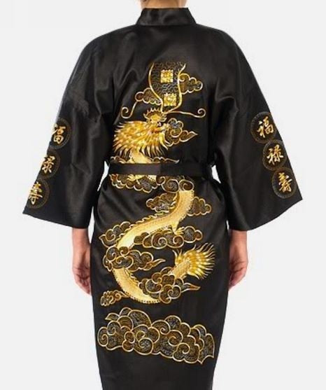 Free Shipping Navy Blue Chinese Men's Satin Silk Robe Embroidery Kimono Bath Gown Dragon Size S M L XL XXL XXXL S0008