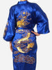 Free Shipping Navy Blue Chinese Men's Satin Silk Robe Embroidery Kimono Bath Gown Dragon Size S M L XL XXL XXXL S0008