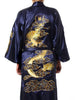 Free Shipping Navy Blue Chinese Men's Satin Silk Robe Embroidery Kimono Bath Gown Dragon Size S M L XL XXL XXXL S0008