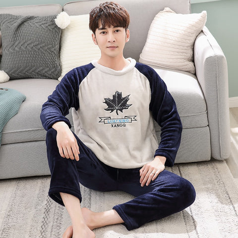 Cartoon Pajamas Set Men's Clothing Coral Fleece Pyjamas Autumn Winter Flannel Thicken Warm Sleepwear Suit Casual Homewear XXXL