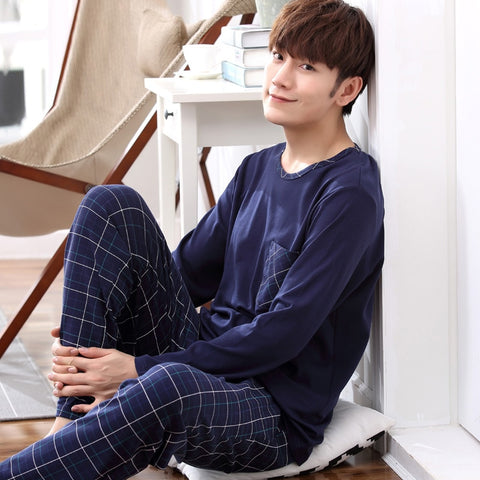 Yidanna long sleeve pijama cotton pajamas set for male plus size sleep clothing casual nightie sleepwear men pyjamas suit autumn