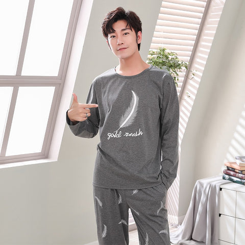 New 2019 Spring Men Pajamas long Sleeve Male Pajama Set Men Pure Full Cotton Pajamas For Men Sleepwear Suit homewear 4XL