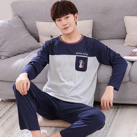 New 2019 Spring Men Pajamas long Sleeve Male Pajama Set Men Pure Full Cotton Pajamas For Men Sleepwear Suit homewear 4XL