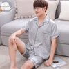 Summer Short Solid Sleeved Men Pyjamas Imitate Silk Polyester Men Pajama Sets Satin Pajama Lover Sleepwear Pajamas Nightgown 3XL
