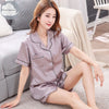 Summer Short Solid Sleeved Men Pyjamas Imitate Silk Polyester Men Pajama Sets Satin Pajama Lover Sleepwear Pajamas Nightgown 3XL