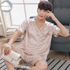 Summer Short Solid Sleeved Men Pyjamas Imitate Silk Polyester Men Pajama Sets Satin Pajama Lover Sleepwear Pajamas Nightgown 3XL