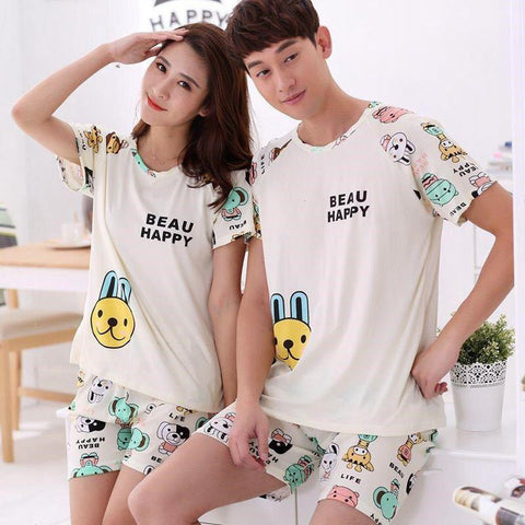 MISSKY Men Women Lovers Summer Pajama Sets Breathable Fashion Casual Home Wear Set Male Clothes For Sleep Wear