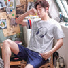 Summer New Knitted Cotton Short Sleeved Men Pajamas Sets Male Pajama Set Letter Pajama For Men Sleepwear Suit Homewear Size Xxxl