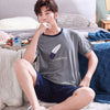 Summer New Knitted Cotton Short Sleeved Men Pajamas Sets Male Pajama Set Letter Pajama For Men Sleepwear Suit Homewear Size Xxxl