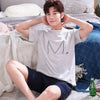 Summer New Knitted Cotton Short Sleeved Men Pajamas Sets Male Pajama Set Letter Pajama For Men Sleepwear Suit Homewear Size Xxxl